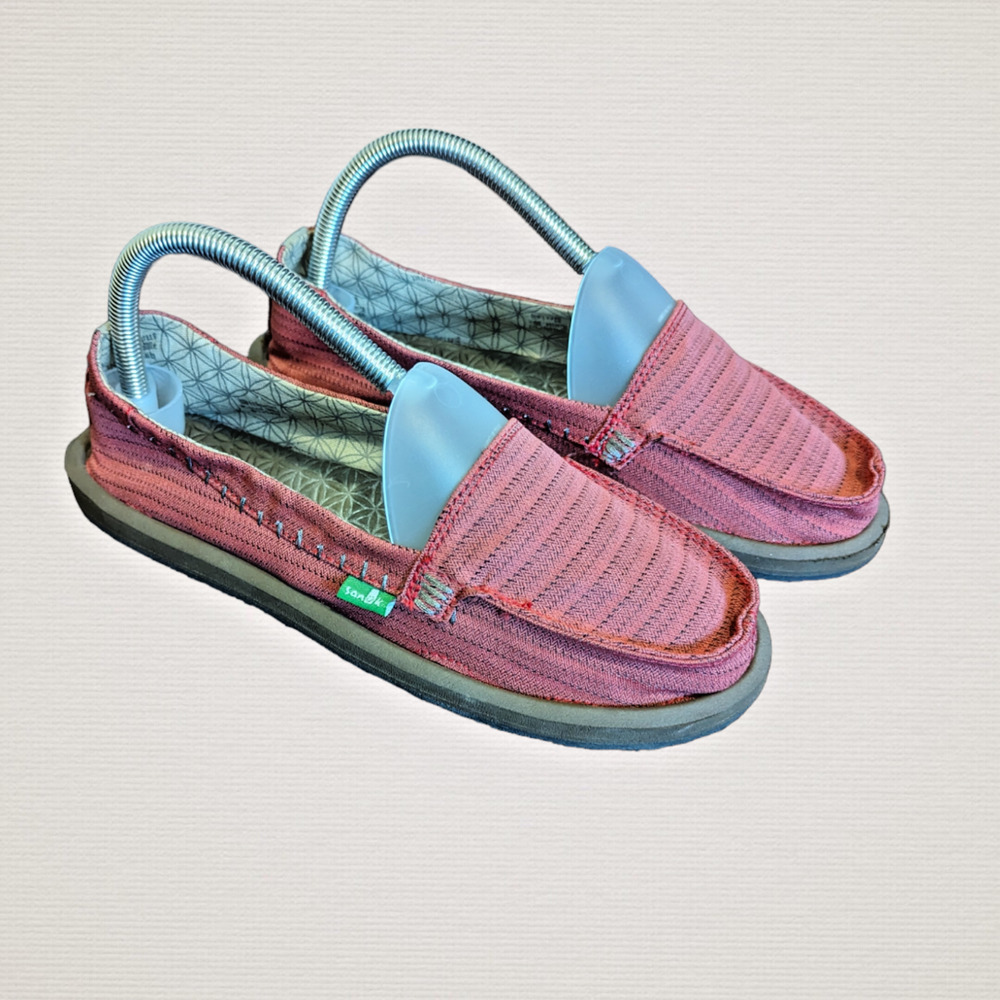 Sanuk Rasta Red Hemp Woven Slip On Flats Beach Shoes Womens Size 8